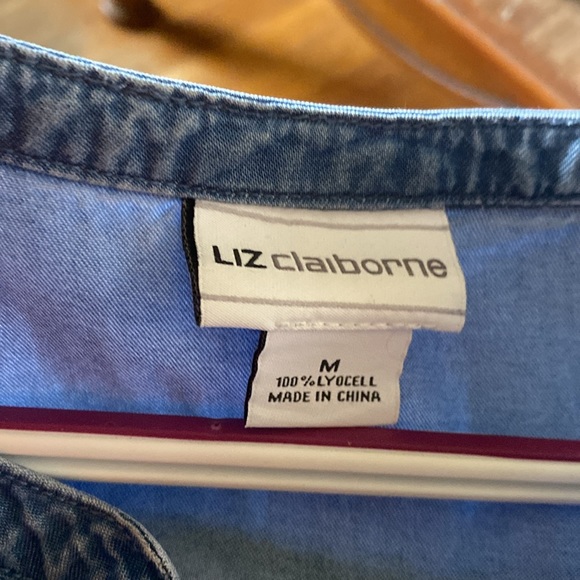 3/$15. Denim top with slit neck size M - Picture 3 of 4